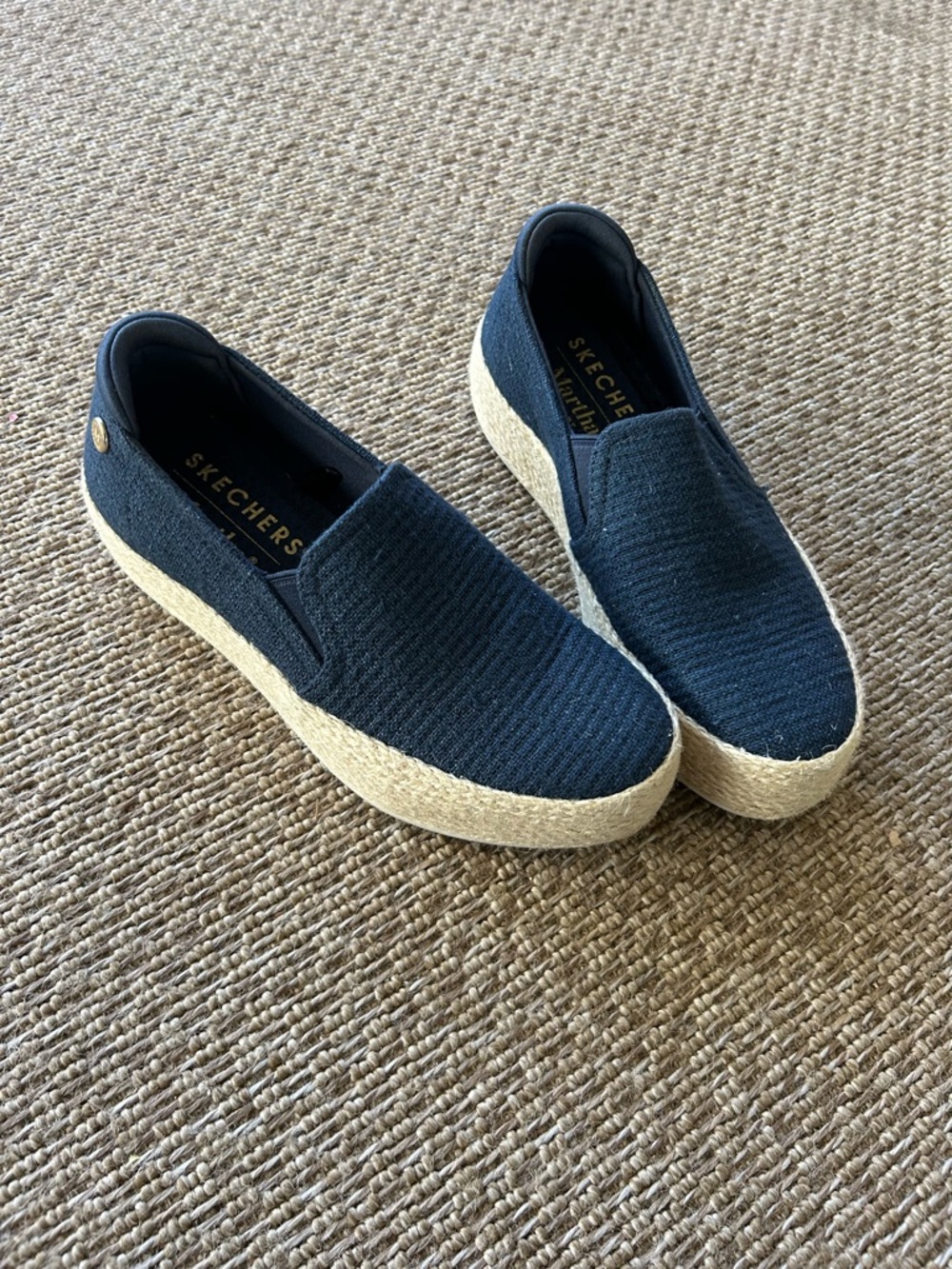 Skechers Navy Slip-On Espadrille Platform Shoes